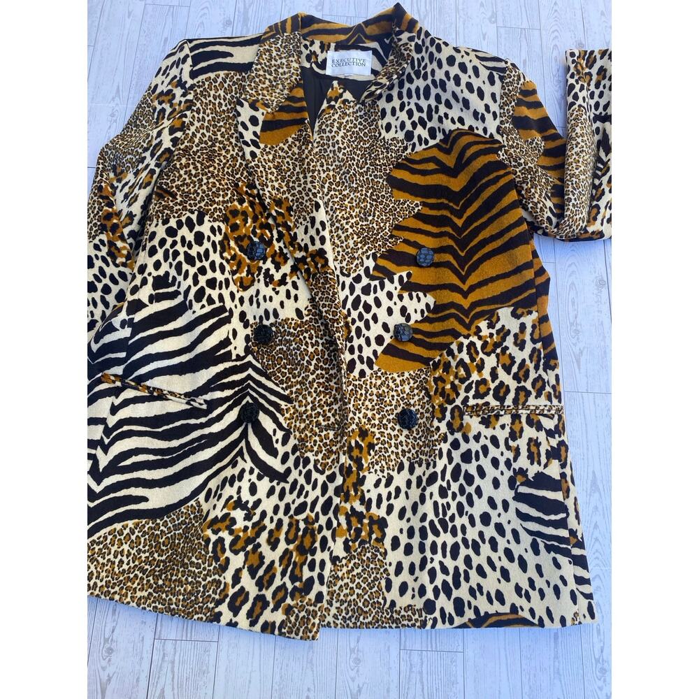 Executive Collection Women’s Animal Print Blazer Zebra Leopard Patchwork Sz 18
